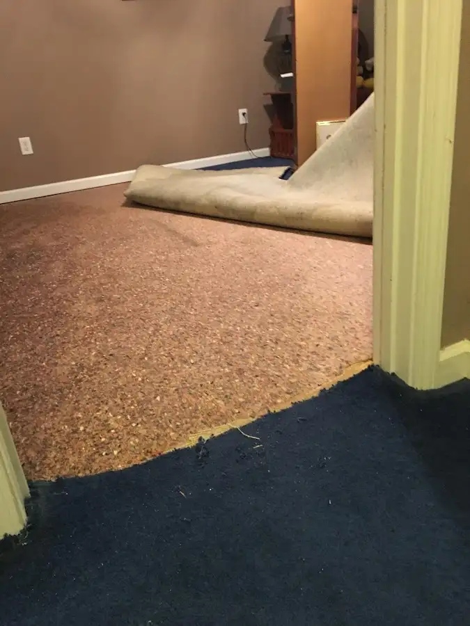 Carpet pad removal revealing water damage during Drying & Dehumidification in Fernley